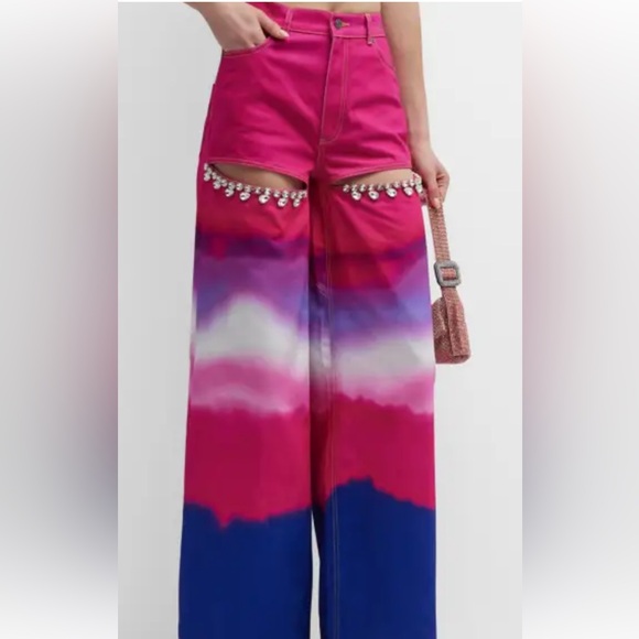 AREA Gradient Pink and Blue Wide Leg Jeans - Picture 1 of 4